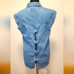 VINTAGE REDSTAR Denim sleeveless shirt vest with bows M